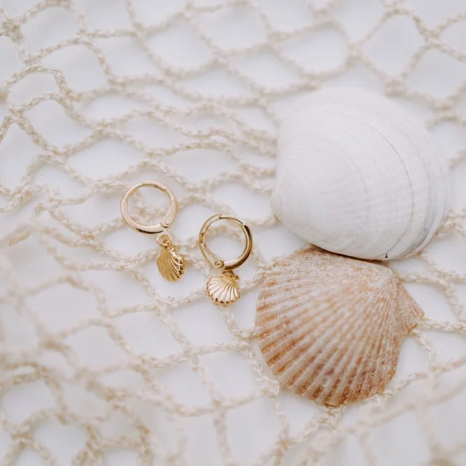 Wooden Earrings-Sea Shell Hoops