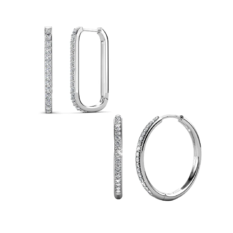 Art Deco Earrings-Cate & Chloe Earrings Pack of 2 - Bianca / Nadia White Gold Plated Hoop Earrings