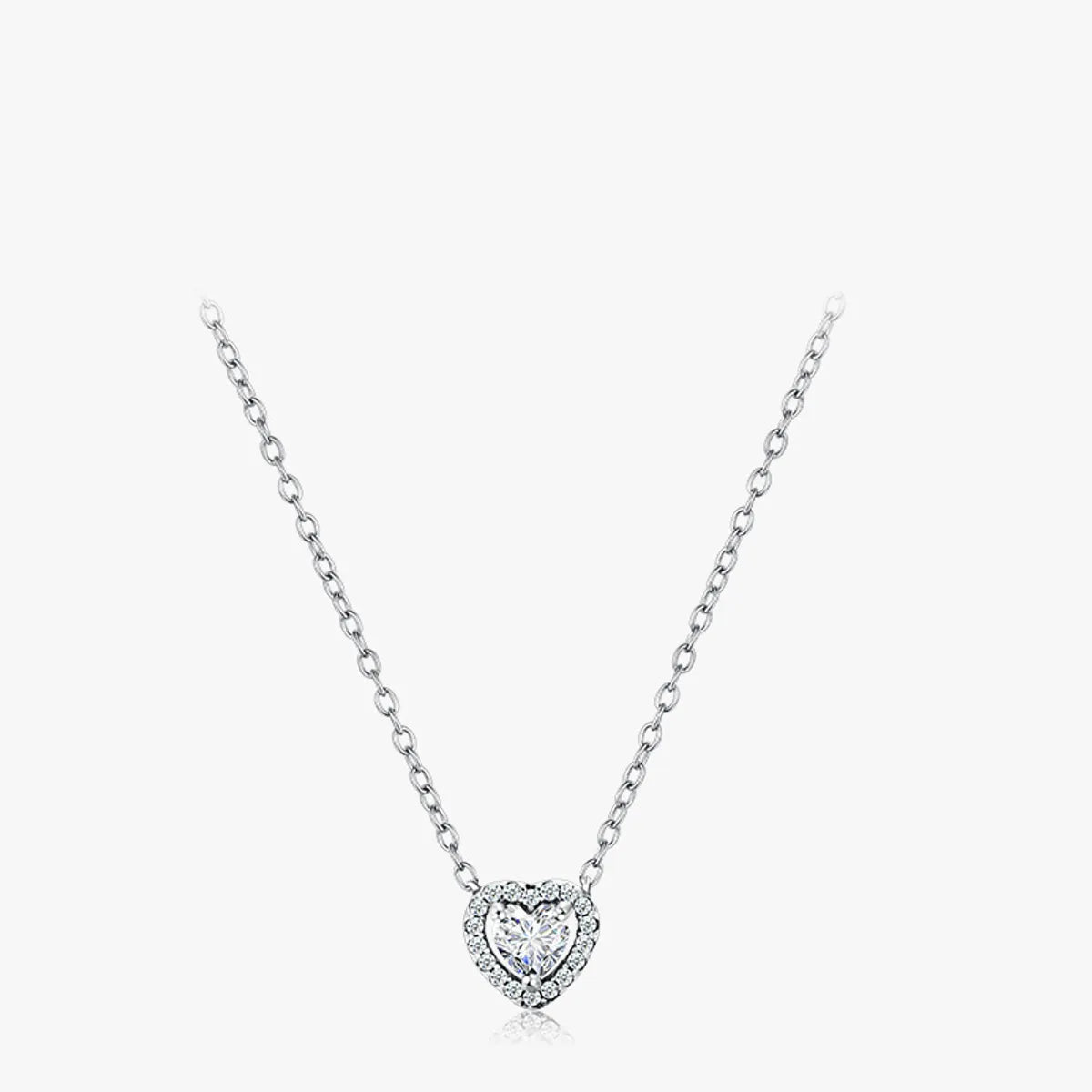 Beaded Necklaces-Simple Style Heart Shape Silver Plating Inlay Zircon Necklace 1 Piece