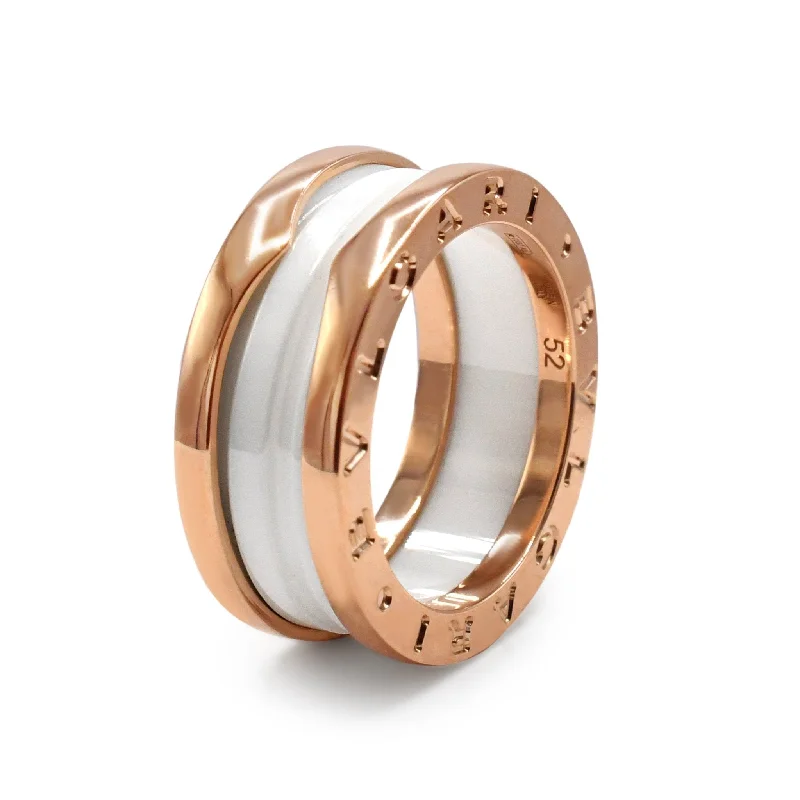 Luxury Custom Rings-Bvlgari B.Zero1 Two Band Ring - 18ct Rose Gold & White Ceramic