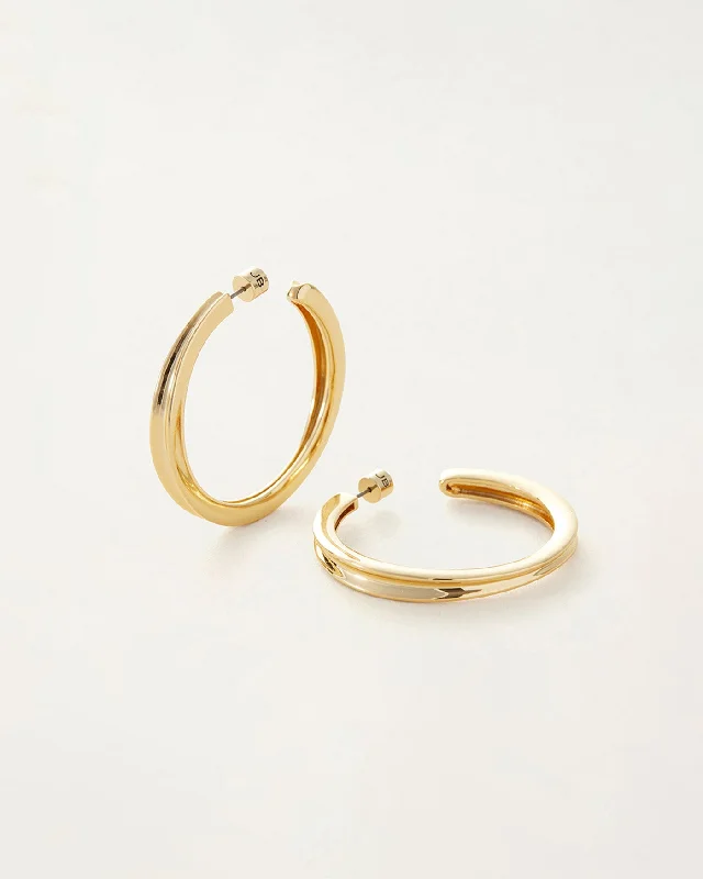 Trendy Gold Earrings-Slim Doune Hoops