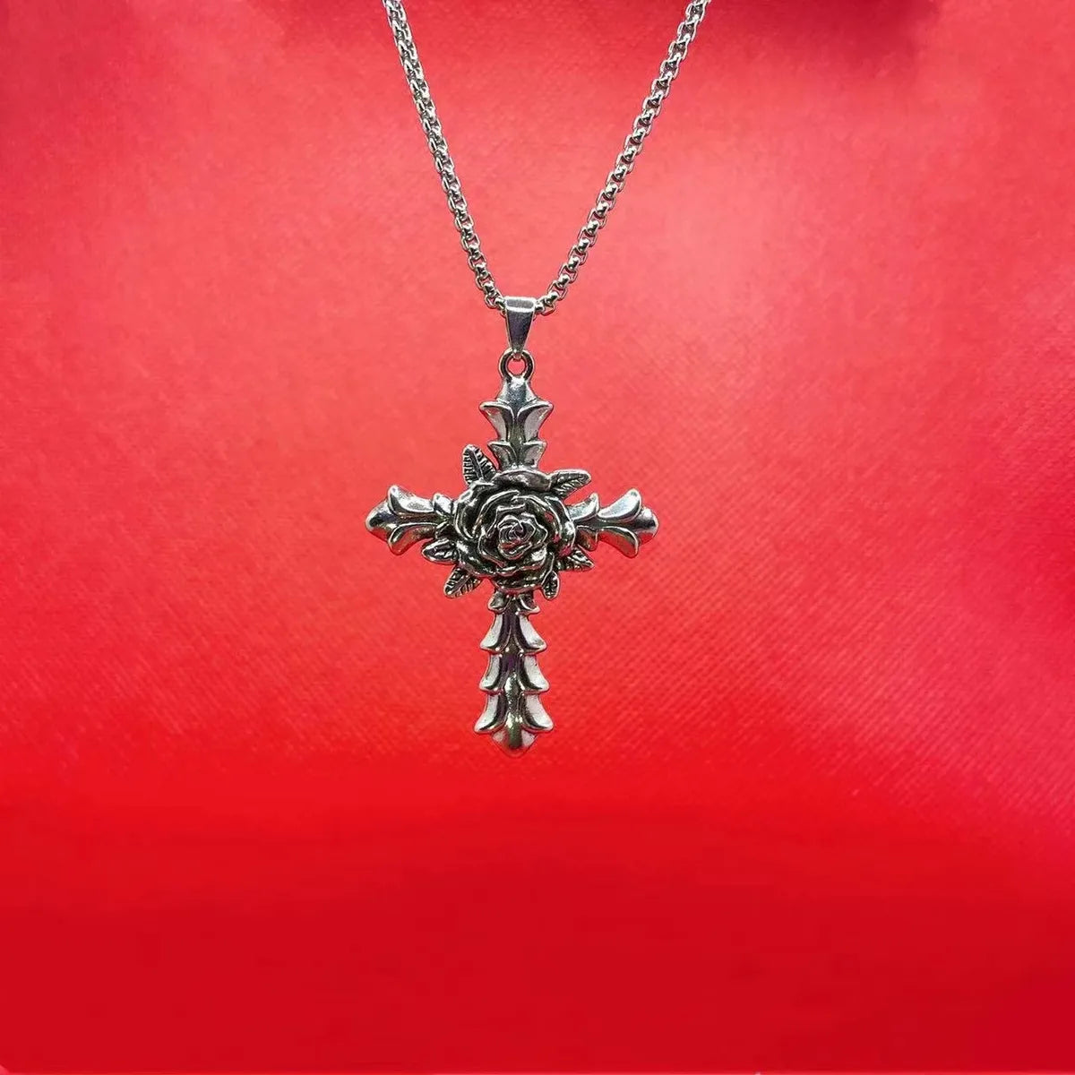 Single-Sided Thorn Flower Cross Necklace