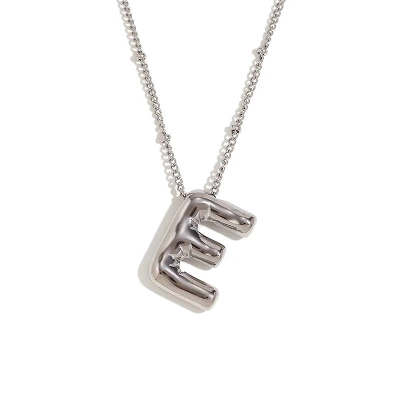 Party Balloon Letter Pendant Necklace-Steel Color -E