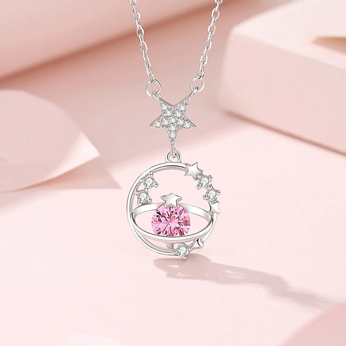 Silk Thread Necklaces-Ig Style Elegant Star Sterling Silver Three-dimensional Zircon Pendant Necklace