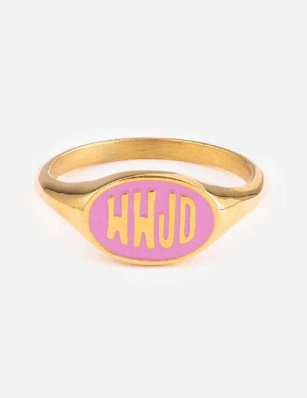 Personalized Gold Rings-Pink Enamel WWJD Ring