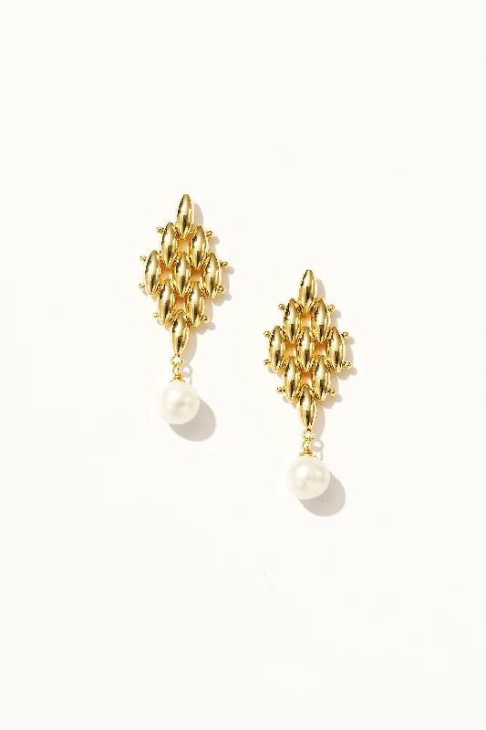 Casual Earrings-Golden Weave Pearl Drop Earrings