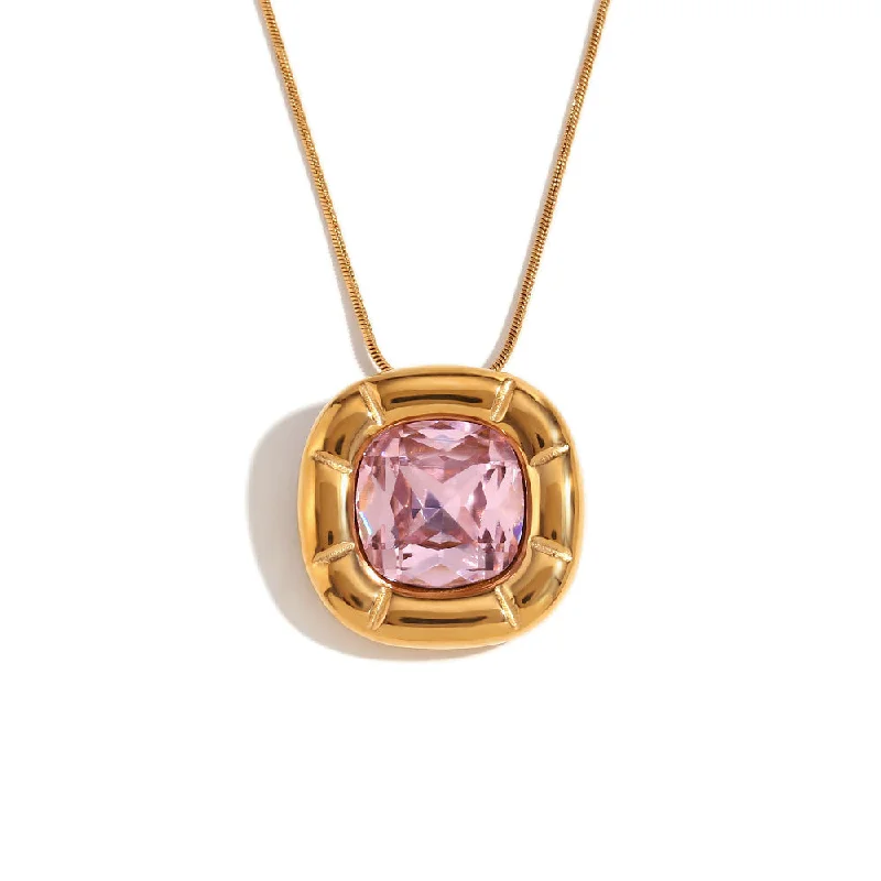 Necklace - Gold - Pink Zirconia