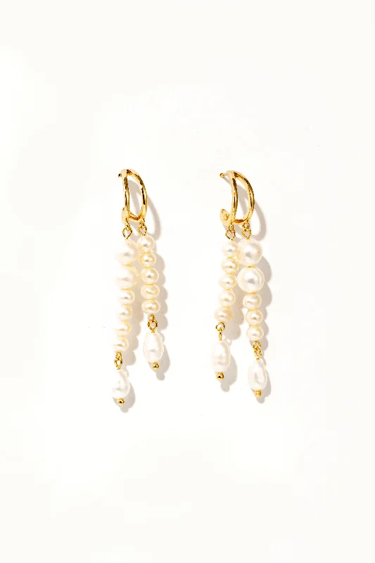 Leather Earrings-Evadne Waterfall Pearl Drop Earrings