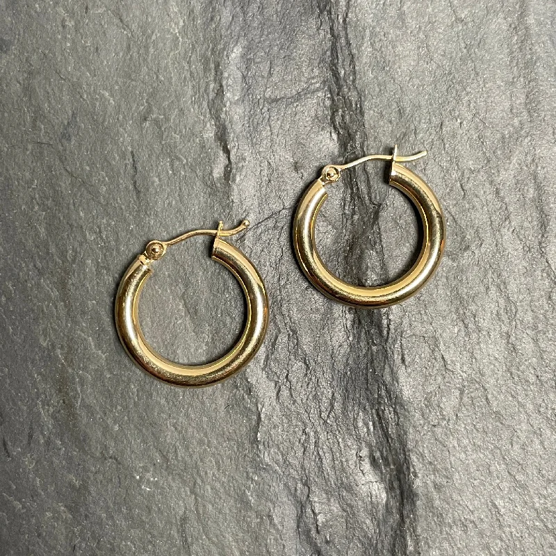 Zircon Earrings-14k 3x20mm Hoop Earrings