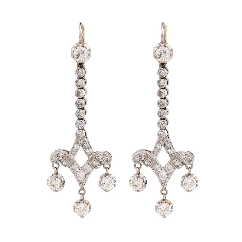 Large Earrings-Art Deco inspired 3 carat total weight diamond platinum drop earrings