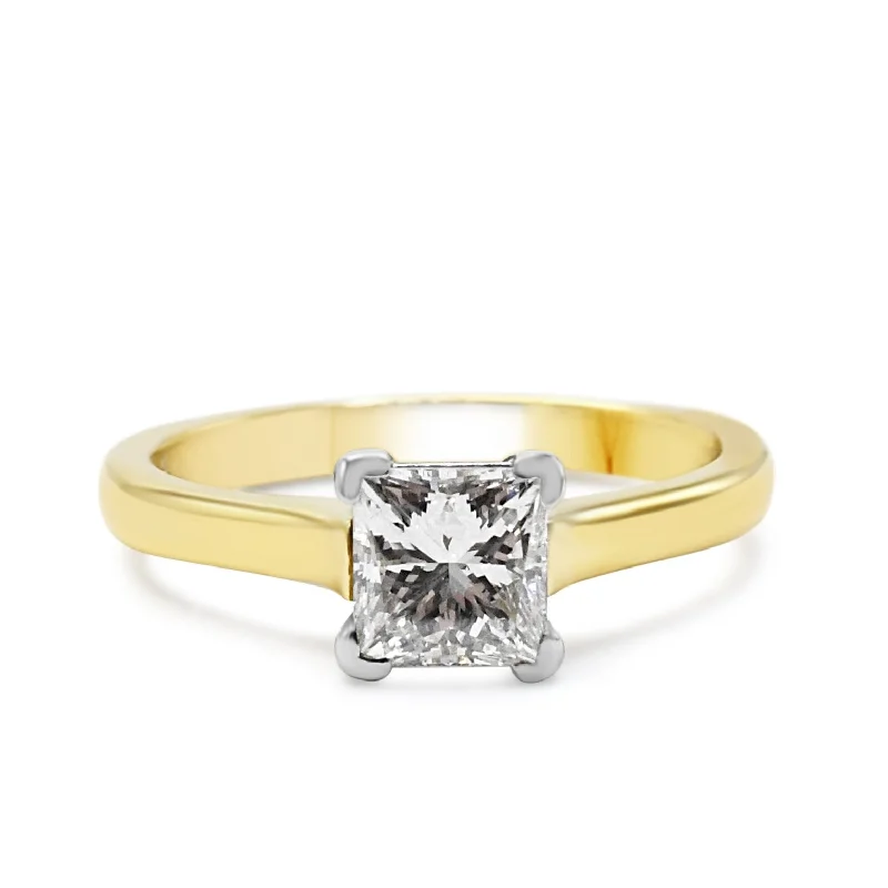 Gemstone Promise Rings-GIA Certificated Princess Cut Solitaire Ring - 18ct Yellow/White Gold