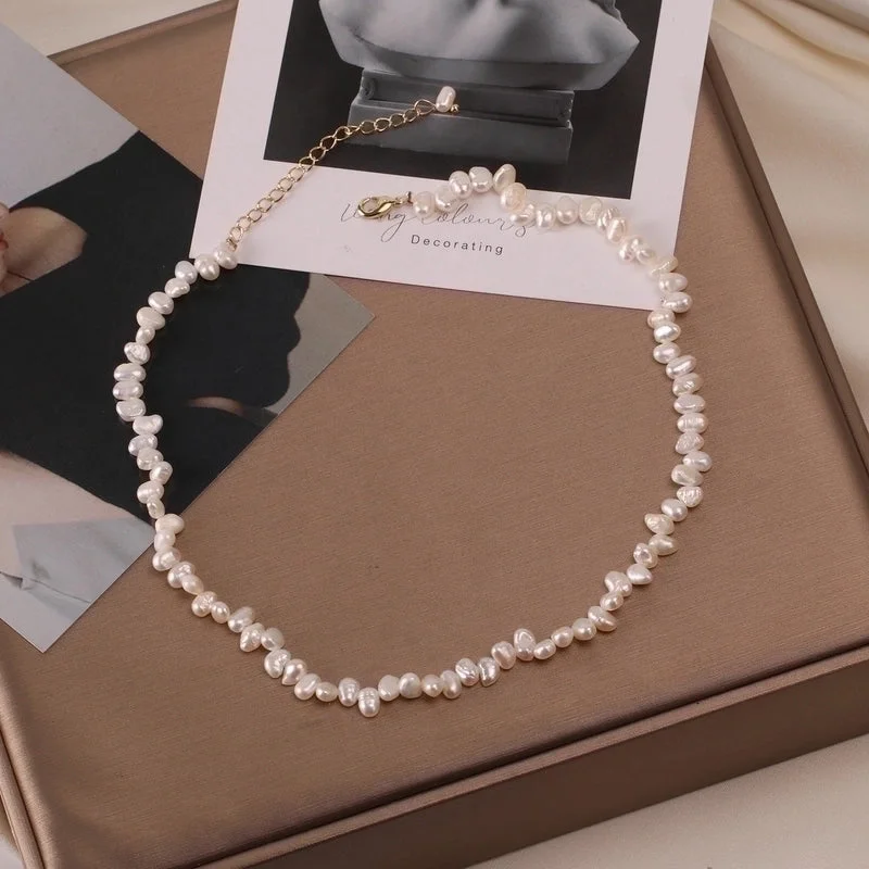 972#HJ Titanium Steel Natural Pearl Necklace