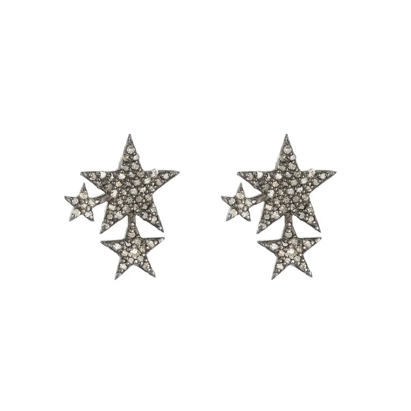 Handmade Earrings-Diamond Pavé Triple Star Studs