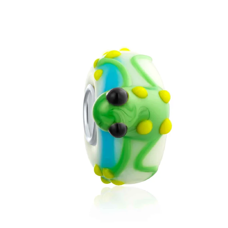 Personalized Bar Bracelets-Green Yellow Toad Frog Glass Charm Bead for European Bracelet 3D Lampwork Murano