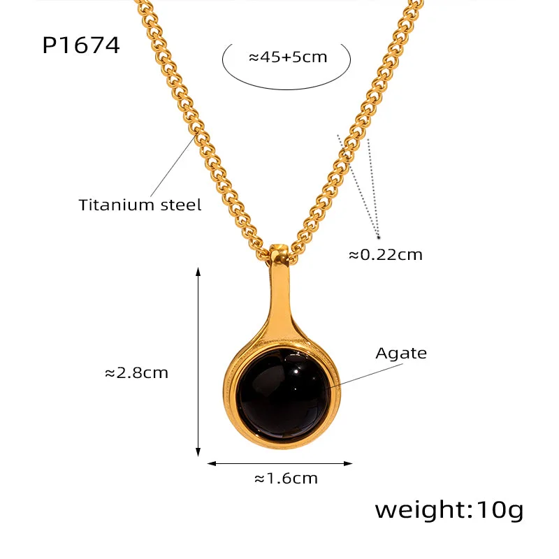 P1674-Gold Agate Pendant Necklace-45+5cm