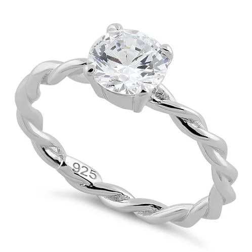 Double Band Rings-Sterling Silver Clear Twisted Band CZ Ring