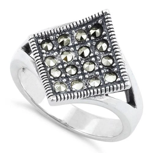 Trendy Rings-Sterling Silver Diamond Marcasite Ring