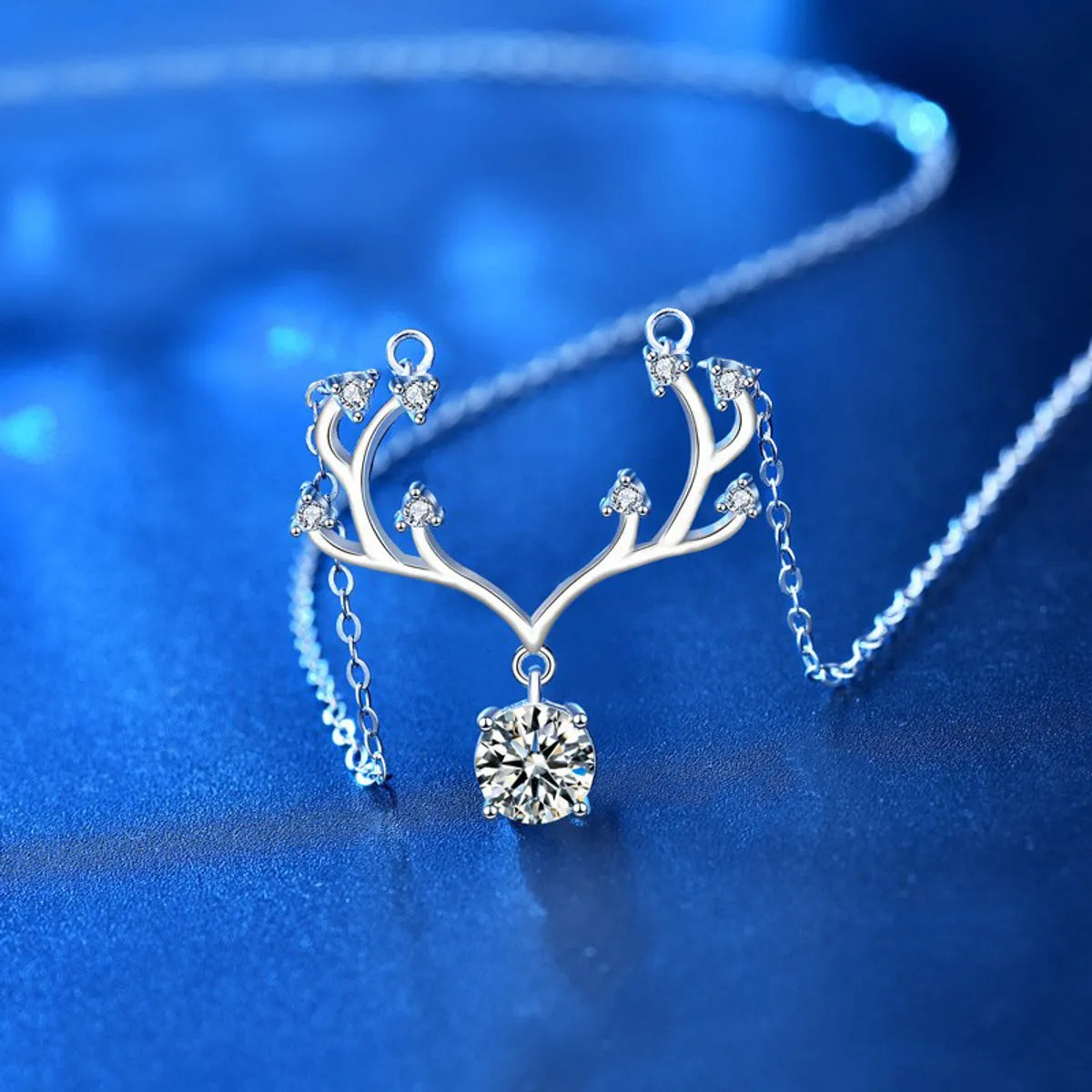 Luxury Necklaces-Romantic Sweet Deer Sterling Silver Gra Polishing Inlay Moissanite Pendant Necklace