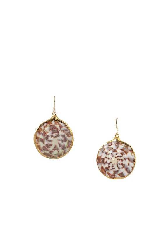 Brown Earrings-Speckled Shell in Gold Foil Drop Earrings