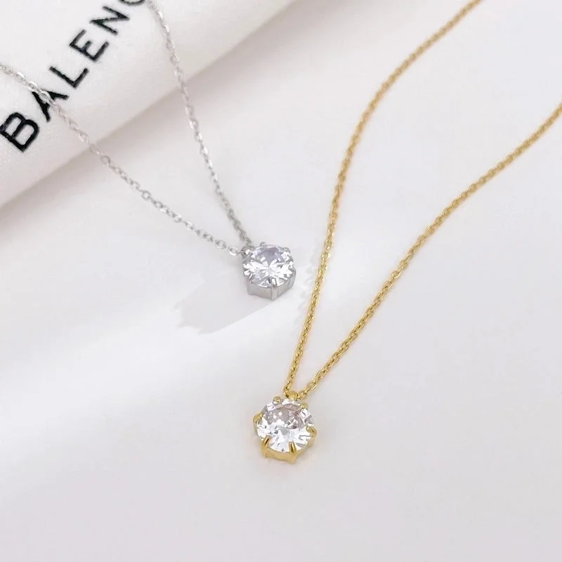 Men's Necklaces-Ig Style Simple Style Round Stainless Steel Plating Inlay Zircon White Gold Plated Gold Plated Pendant Necklace