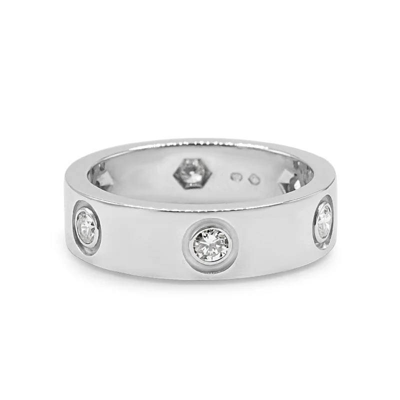 Custom Family Rings for Women-Cartier Love Ring 5.5mm, 6 Diamond Size 53 - 18ct White Gold