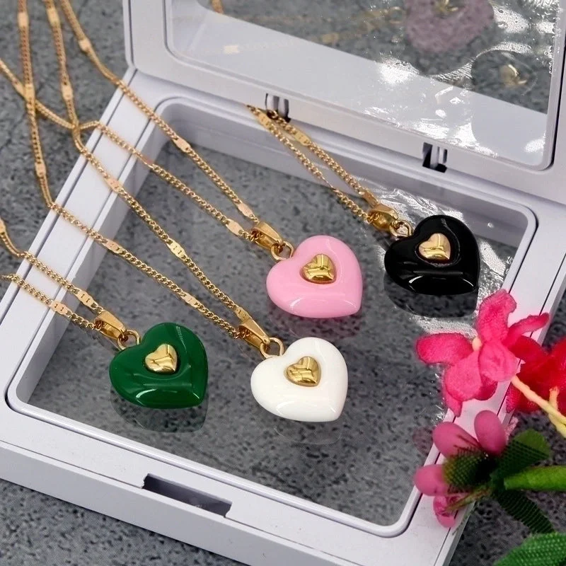 Zodiac Sign Necklaces-Fashion Heart Shape Resin Titanium Steel Plating Pendant Necklace 1 Piece