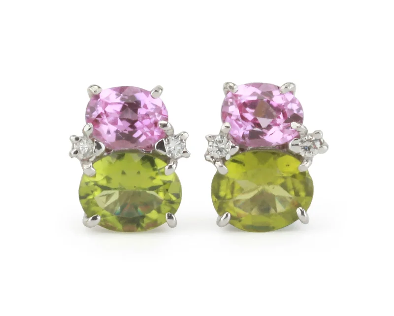 Natural Gemstone Earrings-Medium GUM DROP™ Earrings with Pink Topaz and Peridot and Diamonds