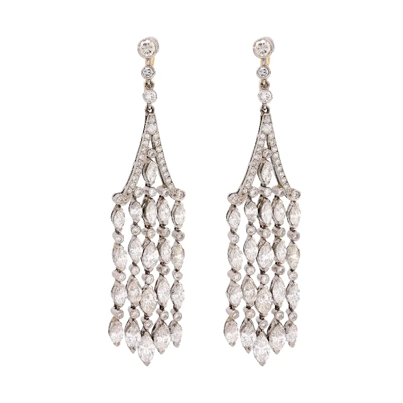 Statement Earrings-Art Deco inspired 8 carat total weight diamond 18k gold chandelier earrings