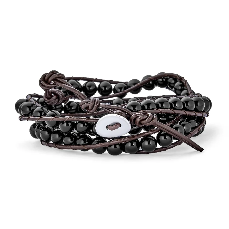 Women’s Pearl Bracelets-Unisex Wrap Bracelet Two Tone Multi Strand with Tiger Eye & Black Onyx Beads