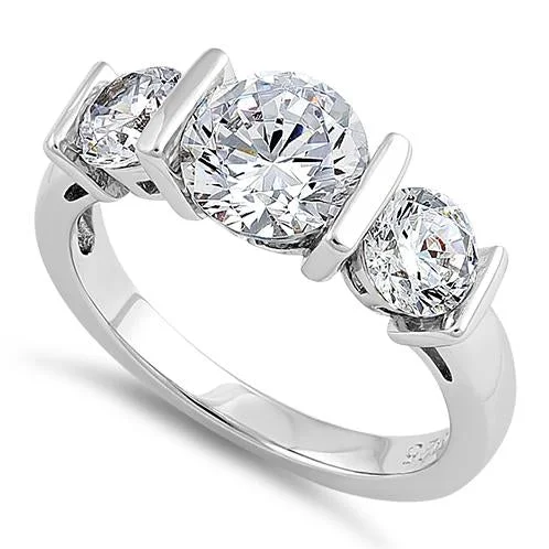 Adjustable Rings-Sterling Silver Triple Clear CZ Ring