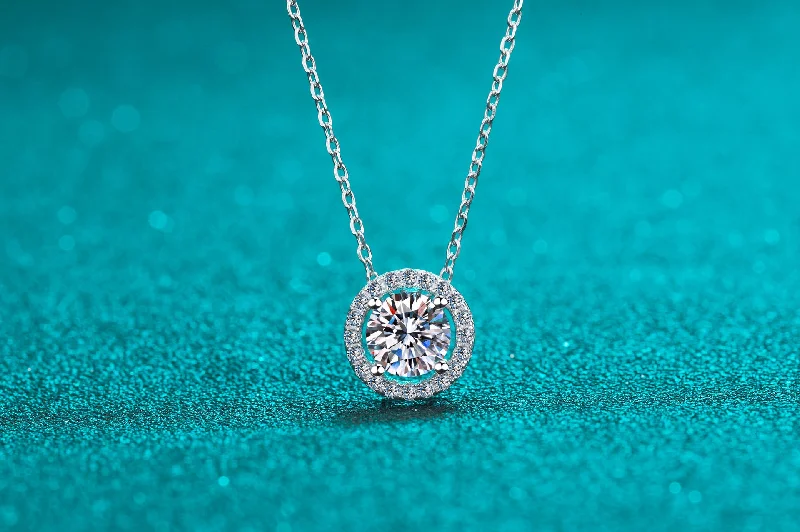 Men's Necklaces-Glam Round Sterling Silver Moissanite Zircon Necklace In Bulk