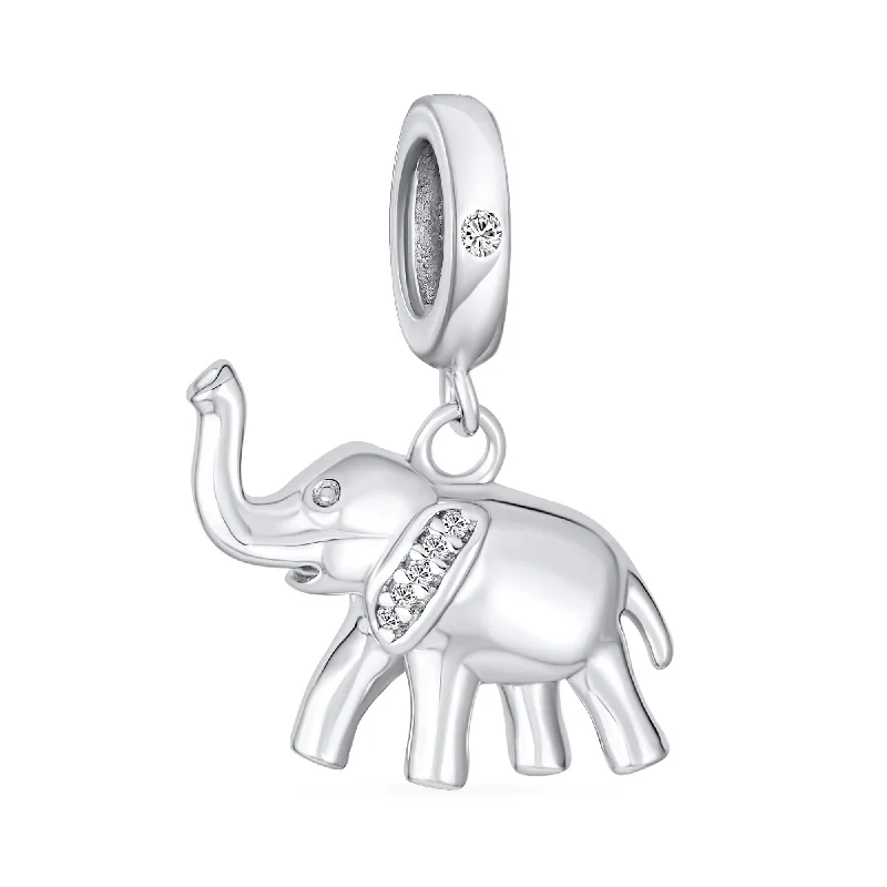 Gemstone Bangle Bracelets-Trunk Up Elephant Dangle Charm Bead Sterling Silver for European Bracelet