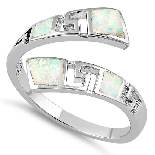 Engagement Ring Sets-Sterling Silver Unique Pattern White Lab Opal Ring