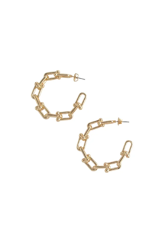 Exclusive Earrings-Gold Link Hoop Earrings