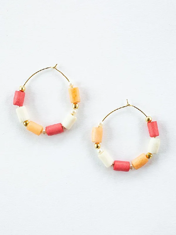 Silver Crystal Stud Earrings-Emily Hoop Earrings - Coral