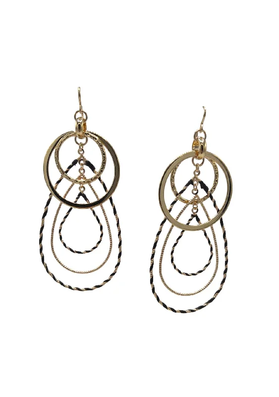 Short Earrings-Multi-Link Black Accent Gold Drop Earrings