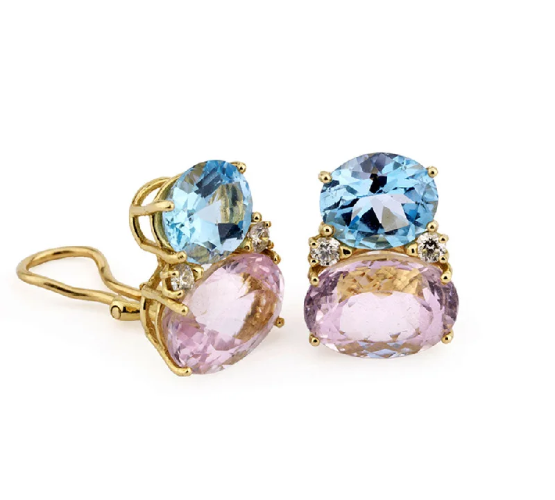 Artistic Hoop Earrings-Large GUM DROP™ Earrings with Kunzite and Pale Blue Topaz and Diamonds