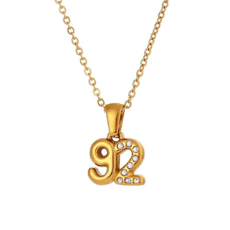 Micro Inlaid Water Diamond 3D Year Necklace - Gold-92