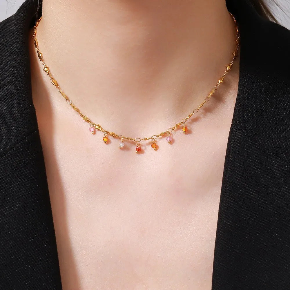 Crystal Necklaces-Brass 18K Gold Plated Irregular Star Necklace