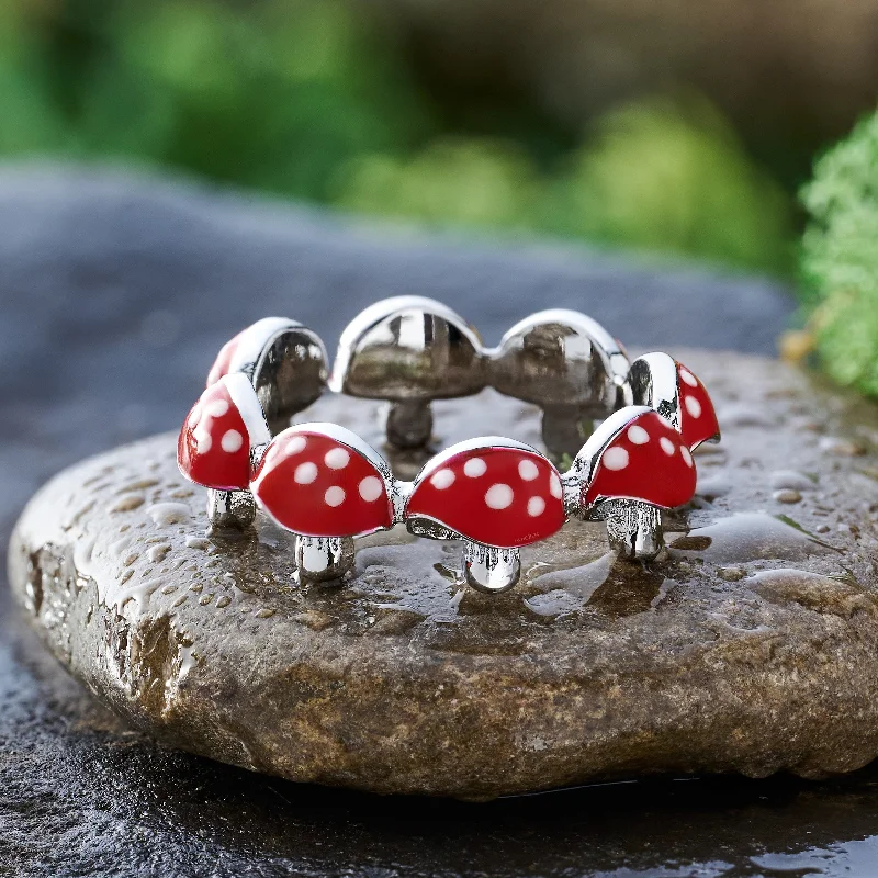 Unique Engagement Bands-Red and White Mushroom Ring