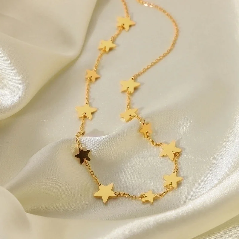 Custom Name Necklaces-Necklace 18k Gold-plated Stainless Steel Five-pointed Star Handmade Jewelry Necklace Wholesale