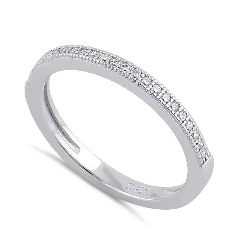 Trendy Gold Rings-Sterling Silver Thin Clear CZ Band Ring