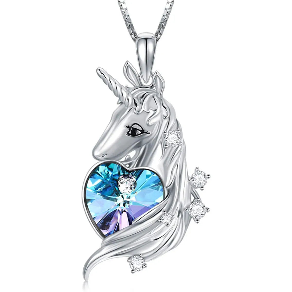 Antique Gold Necklaces-Cute Heart Shape Unicorn Alloy Inlay Rhinestones Pendant Necklace 1 Piece