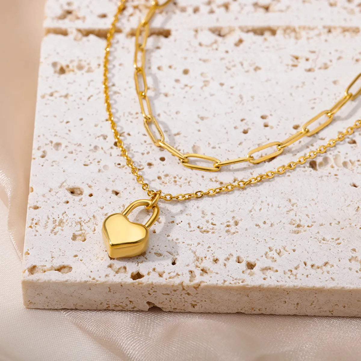 Talisman Necklaces-Simple Style Heart Shape Stainless Steel Chain 18k Gold Plated Double Layer Necklaces