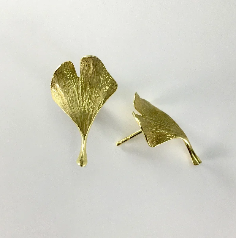 Luxury Earrings-John Iversen 18k Baby Ginkgo Leaf Earrings