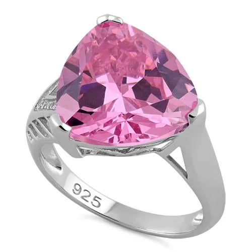 Titanium Rings-Sterling Silver Extravagant Trillion Pink CZ Ring