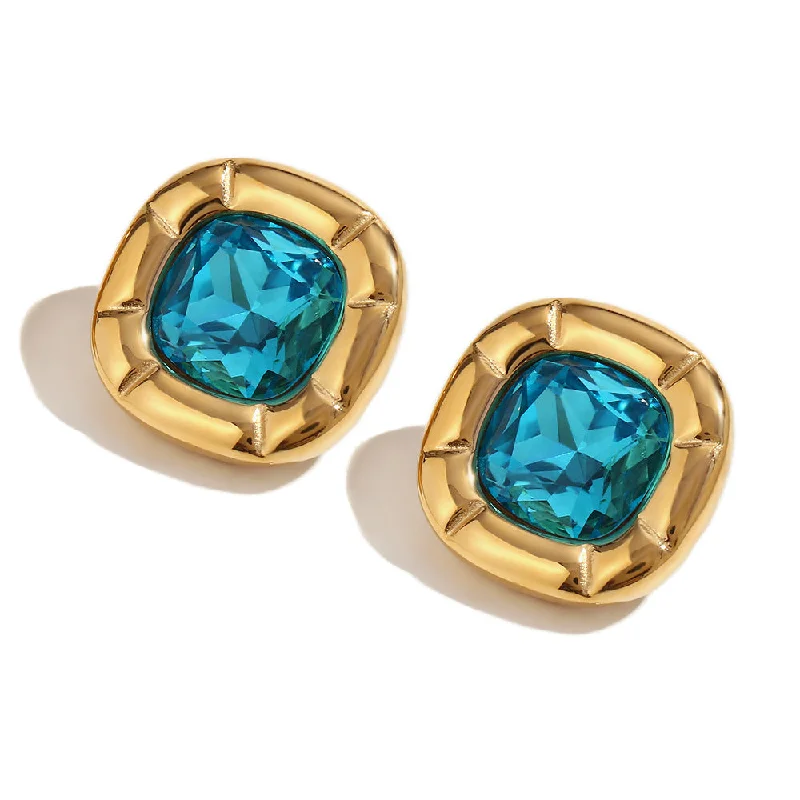 Earrings - Gold - Blue Zirconia