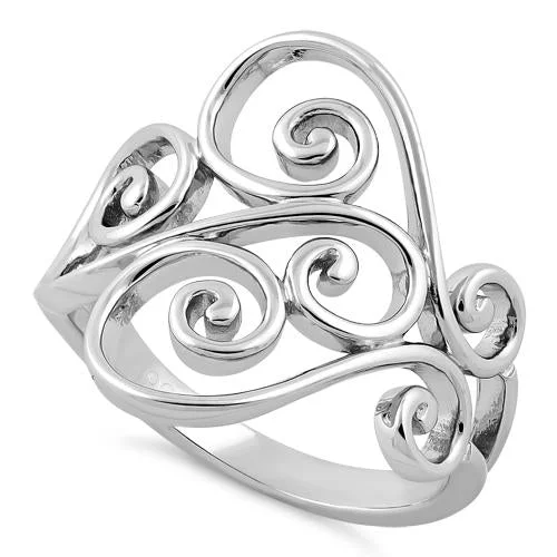 Modern Rings-Sterling Silver Filigree Heart Ring