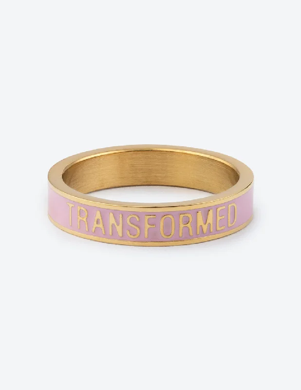 Engraved Rings-Pink Enamel Transformed Ring