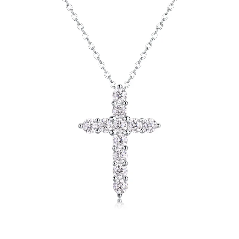 Vintage Silver Necklaces-Elegant Cross Sterling Silver Inlay Moissanite Pendant Necklace